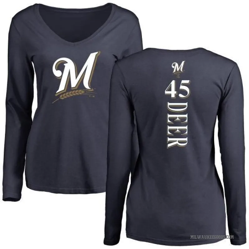 Rob Deer Women's Navy Milwaukee Brewers Backer Slim Fit Long Sleeve T-Shirt -
