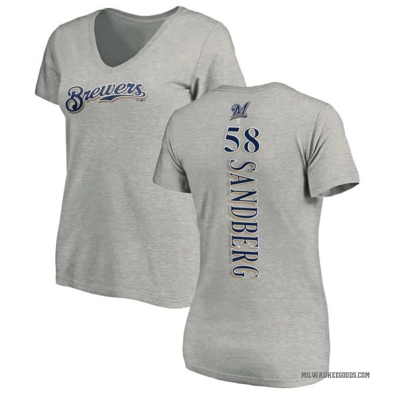 Ryan Sandberg Women's Ash Milwaukee Brewers Backer Slim Fit T-Shirt -