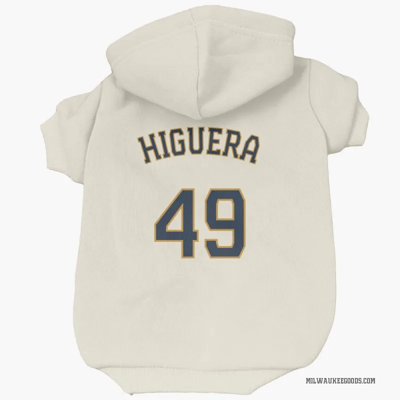 Teddy Higuera  Cream Milwaukee Brewers  Cat & Dog Pet Hoodie