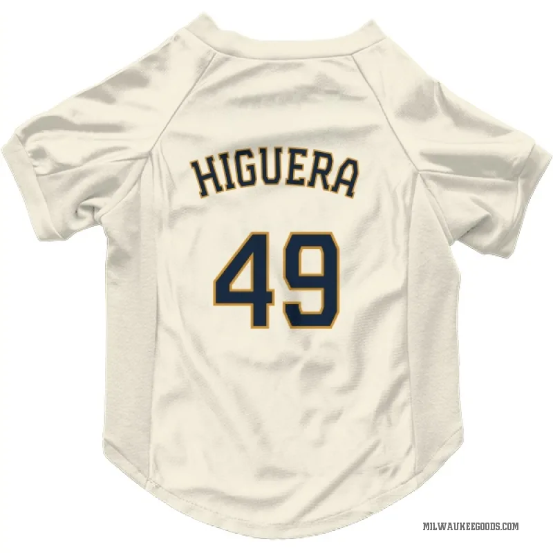 Teddy Higuera  Cream Milwaukee Brewers  Cat & Dog Pet Jersey