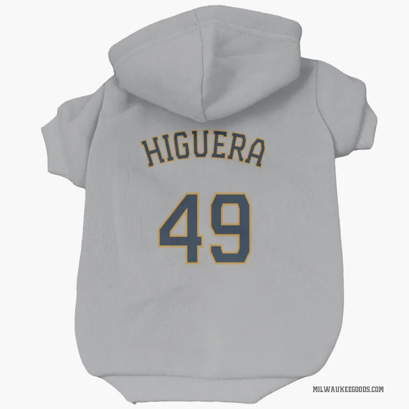 Teddy Higuera  Gray Milwaukee Brewers  Cat & Dog Pet Hoodie