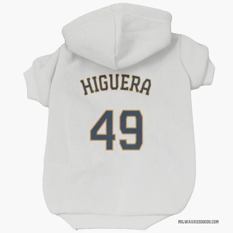 Teddy Higuera  White Milwaukee Brewers  Cat & Dog Pet Hoodie